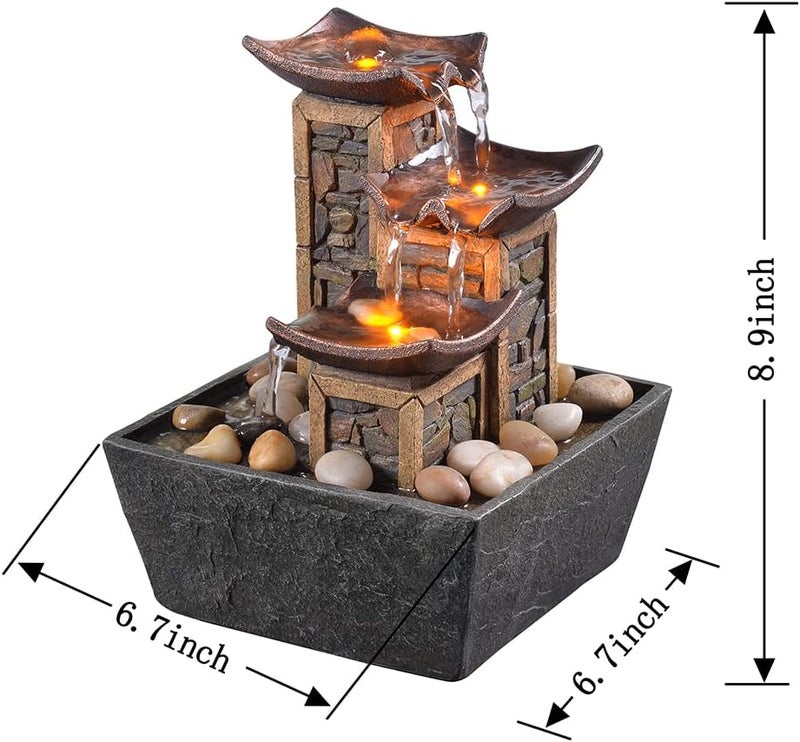 GOSSI Indoor 3-Tier Relaxation Tabletop Fountain Simulation Stone Pillar Water Fountain Soothing Sound Meditation Fountain with Natural River Rocks and Reflective Lighting Feature - Image 3